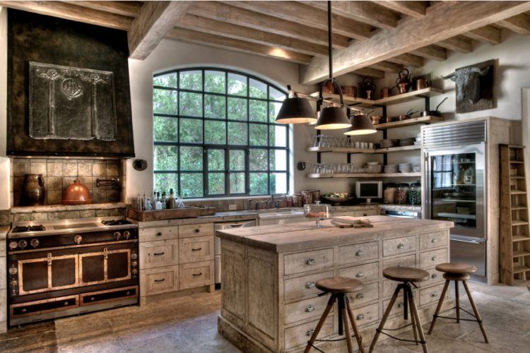 white washed rustic kitchen cabinets