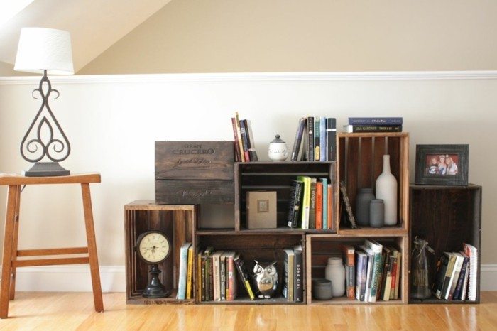 wooden box shelves on floor