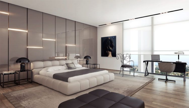 bedroom with floor to ceiling windows