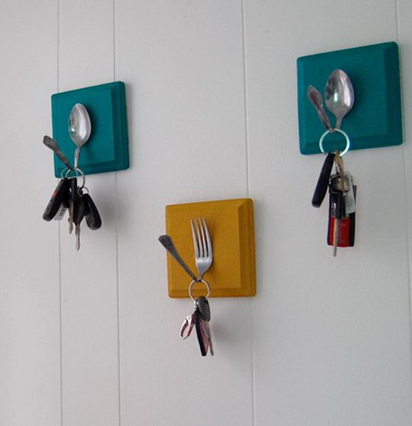 diy key holder made with silverware