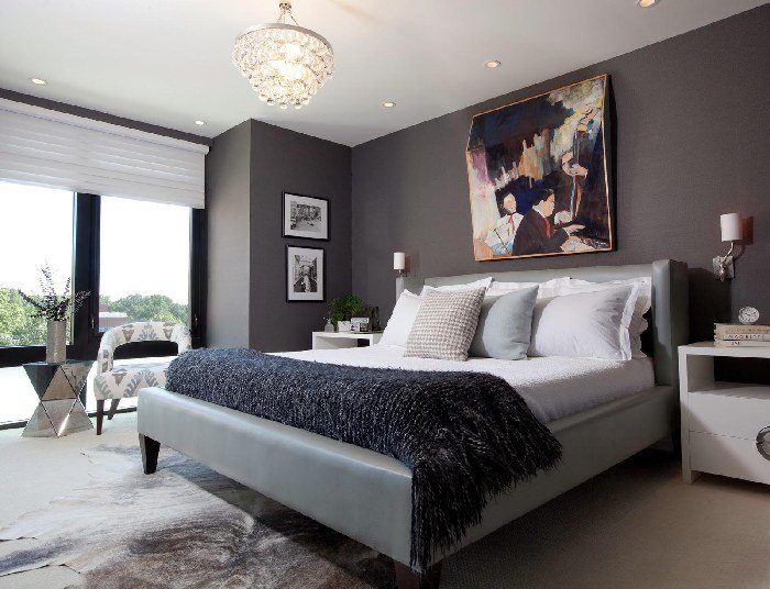 bedroom with gray walls