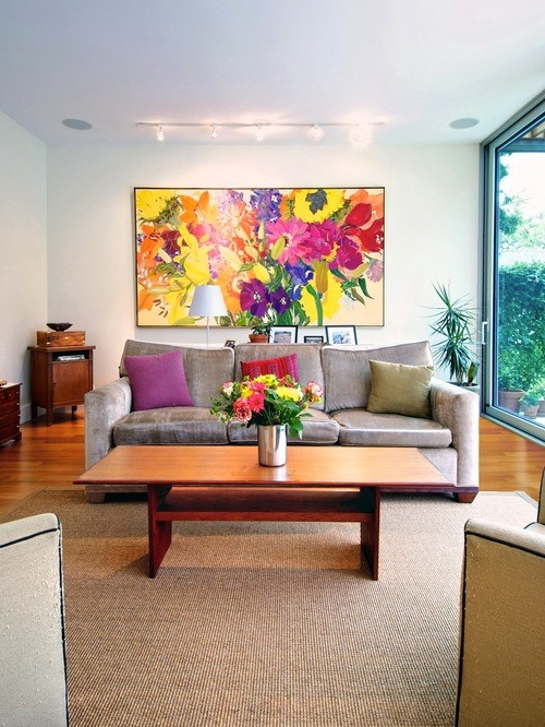 living room with flower painting