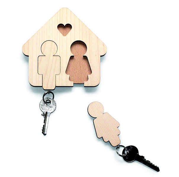 man and woman wooden key holder 