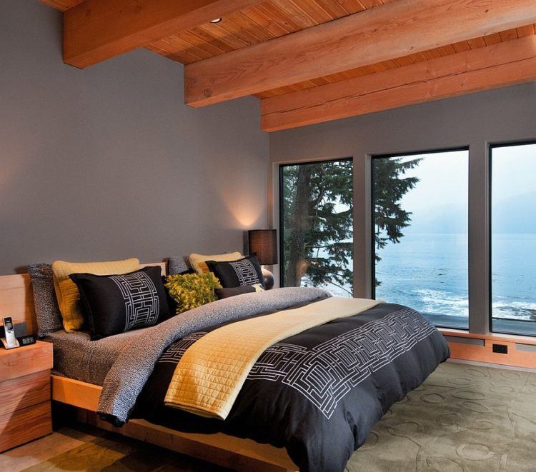 bedroom with exposed wooden beams