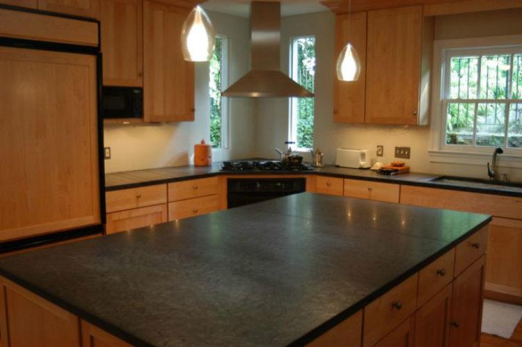 kitchen with lace slate countertop