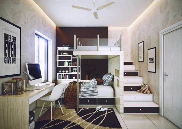 cool teen bedroom with two story bed