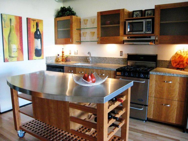 wooden kitchen island with shelves