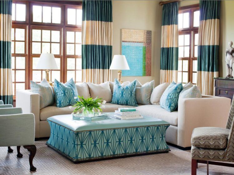 living room with blue decor