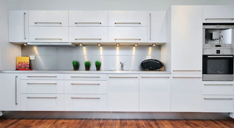 white metal kitchen cabinets