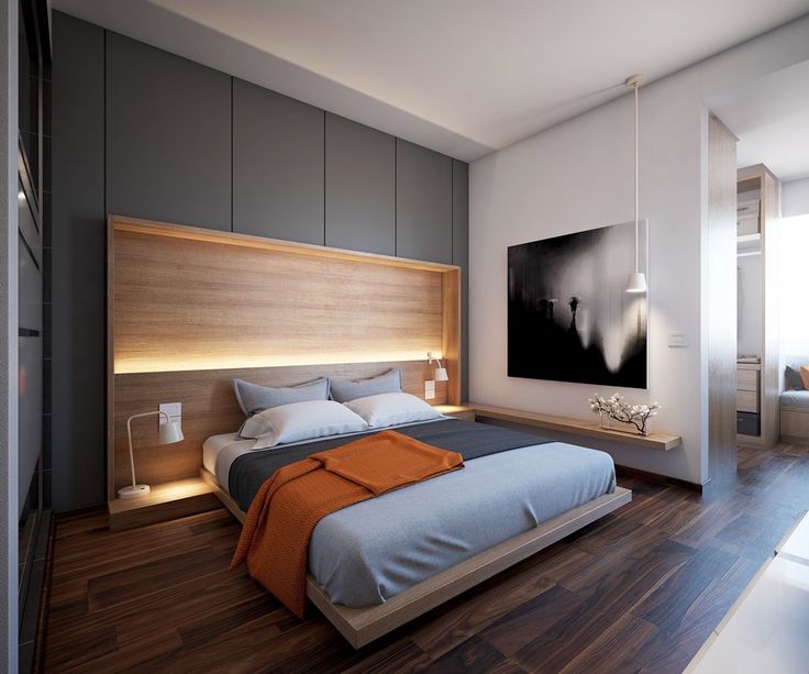 bedroom with cool lighting