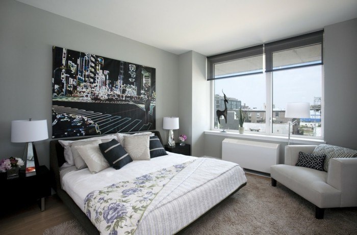 bedroom with beautiful gray walls