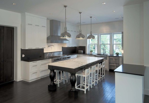 beautiful modern kitchen with hanging lamps