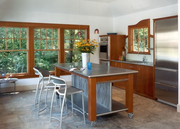 island with steel countertop