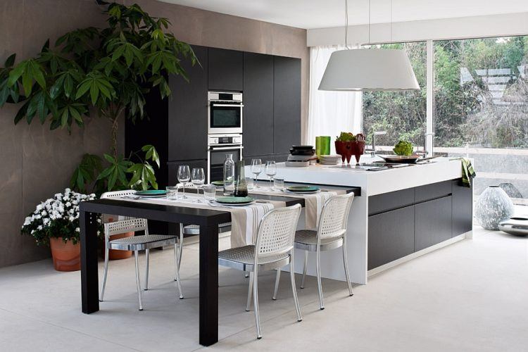 large modern black kitchen