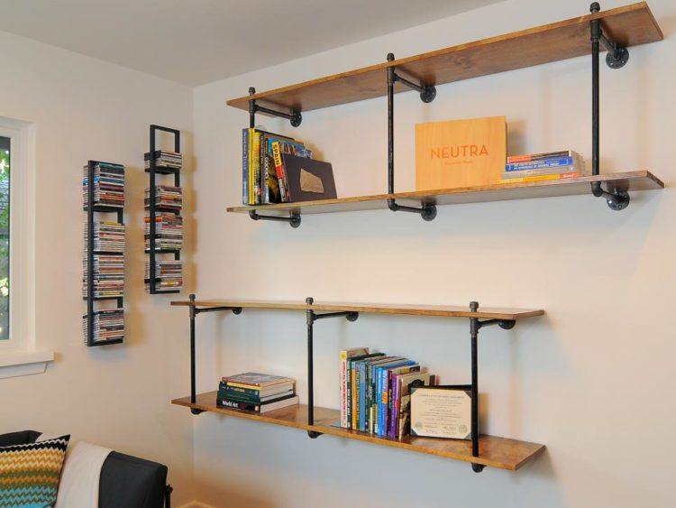 wood and pipe DIY shelving