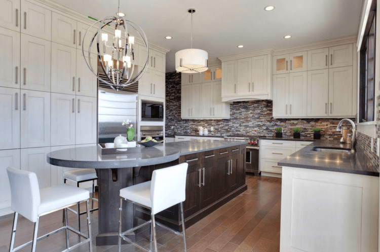 kitchen island with rounded seating