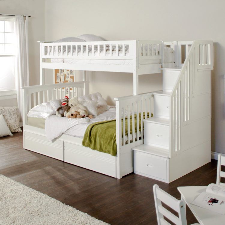 white wood bunk bed