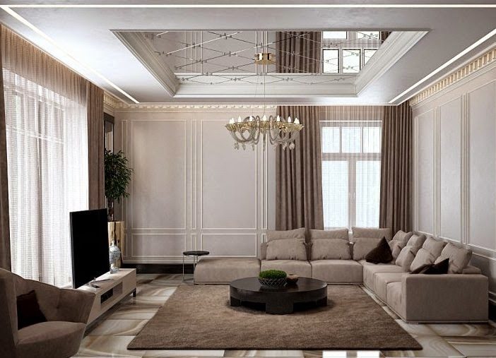 living room with modern pop false ceiling