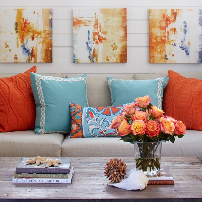 living room with bright flowers