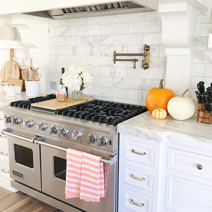 kitchen with pumpkins for decoration