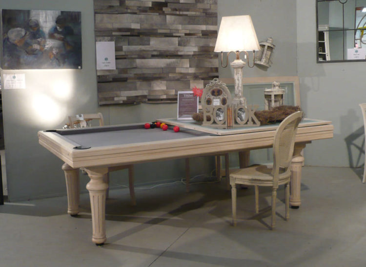 dining table with pool table underneath