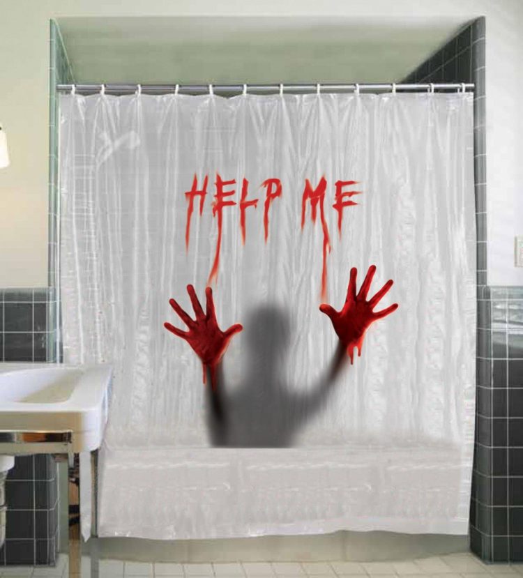 scary help me shower curtain