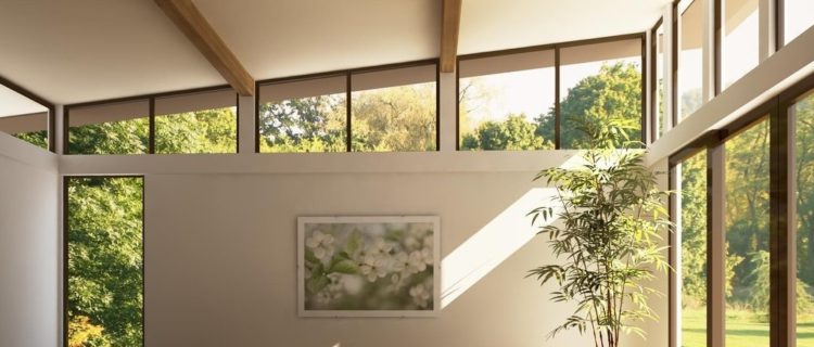 living room with clerestory windows