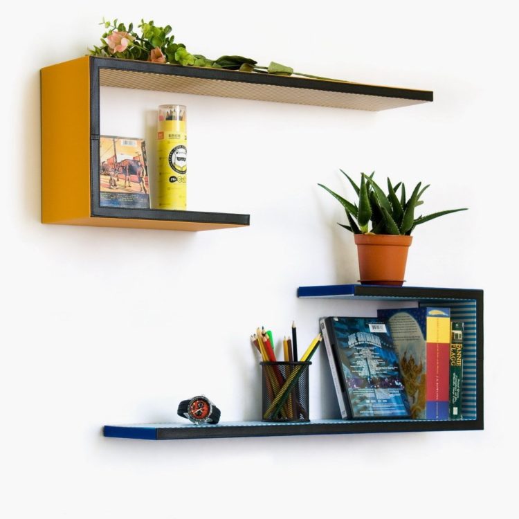 colorful wall mount shelves