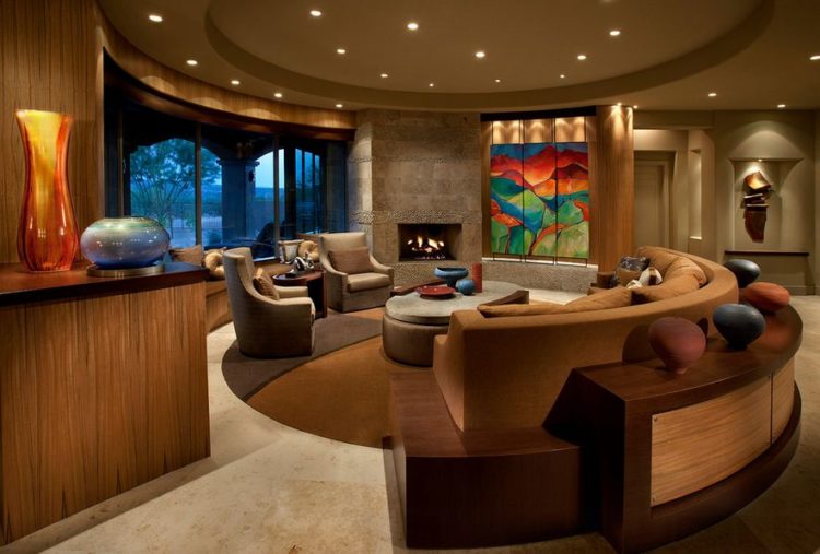 living room with beautiful round furniture