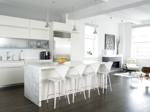 contemporary kitchen with large white island