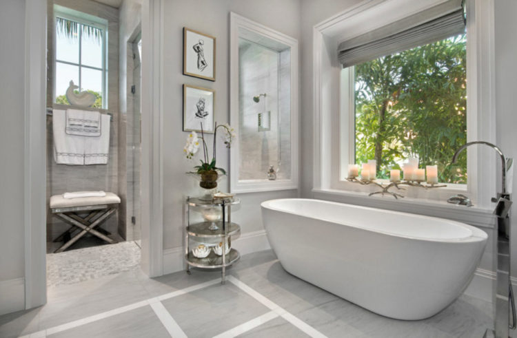 contemporary bathroom with monochromatic colors