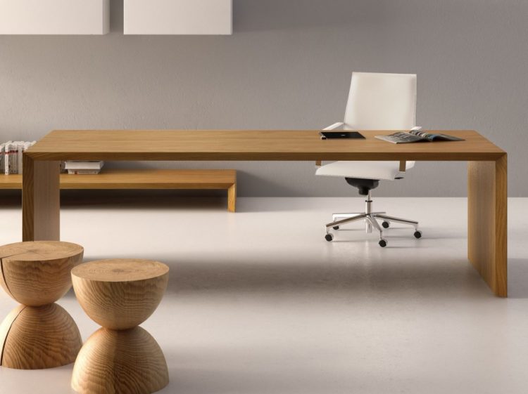 long and sleek wooden desk