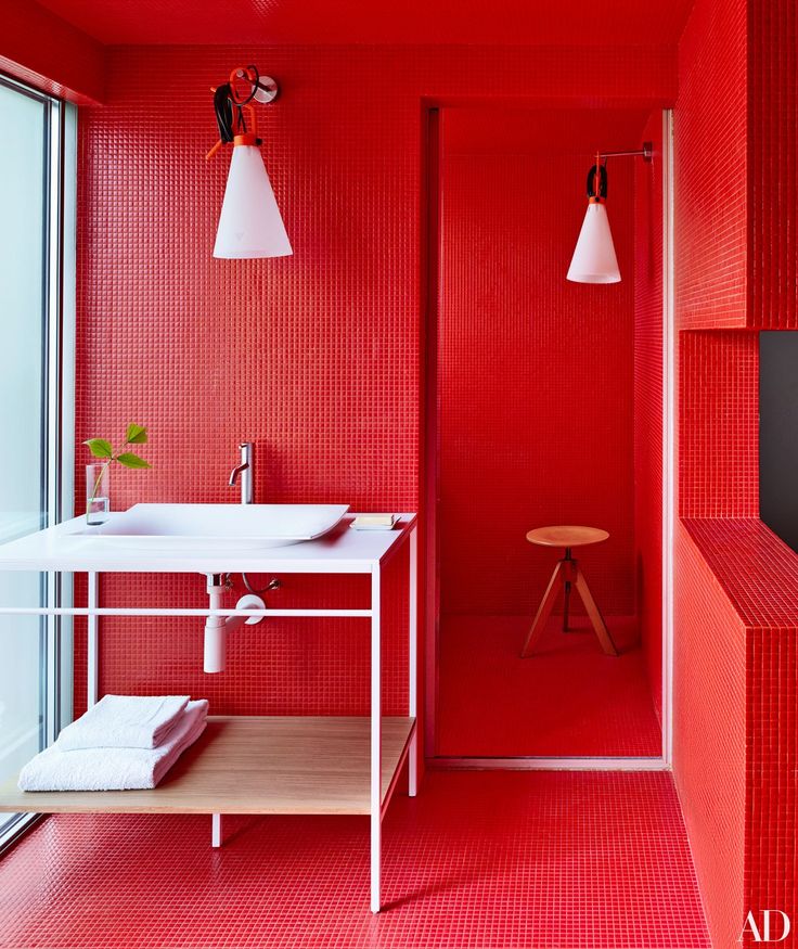 beautiful bright red bathroom