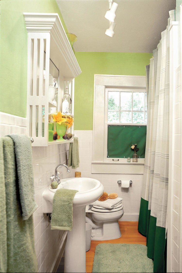 green bathroom with monochromatic color scheme