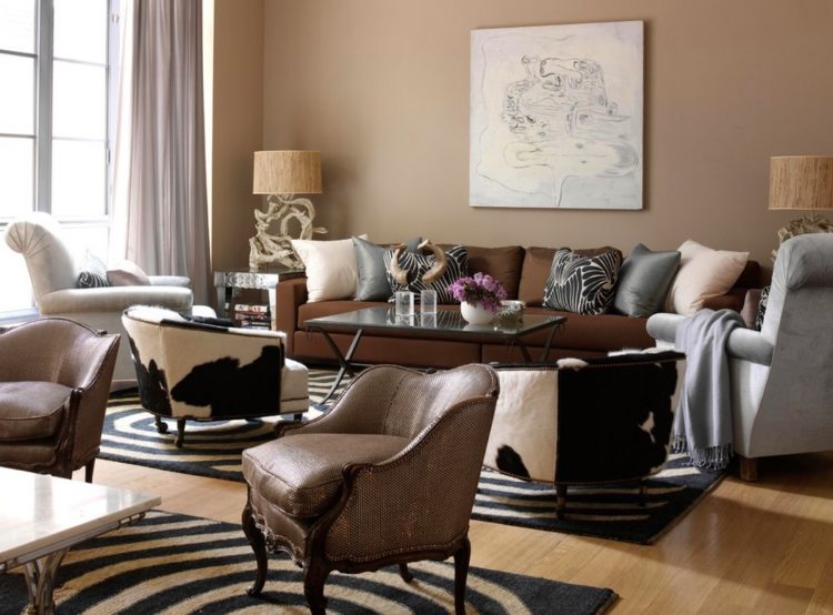 living room with mix and match animal patterns