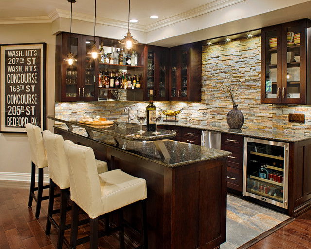 modern traditional home bar