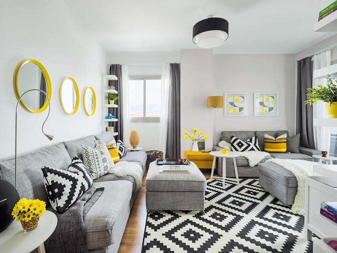 yellow and gray living room