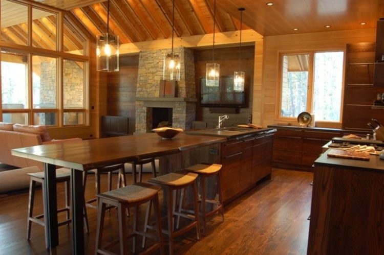 rustic kitchen with kitchen island table