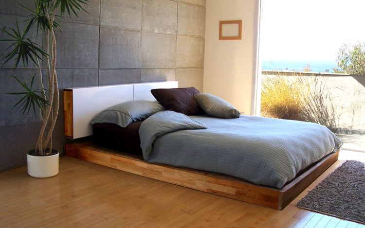 modern wooden platform bed