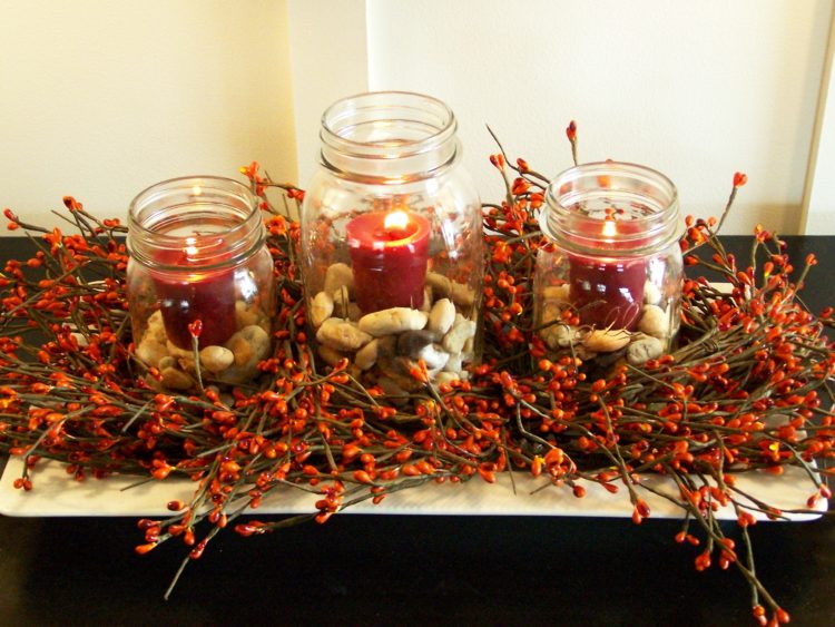 fall table arrangement with candles