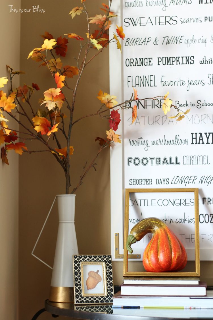 fall-entryway-fall-vignette-entryway-table-styling-fall-decor-neutral-fall-decor-diy-fall-word-art-leaves-open-frame-this-is-our-bliss