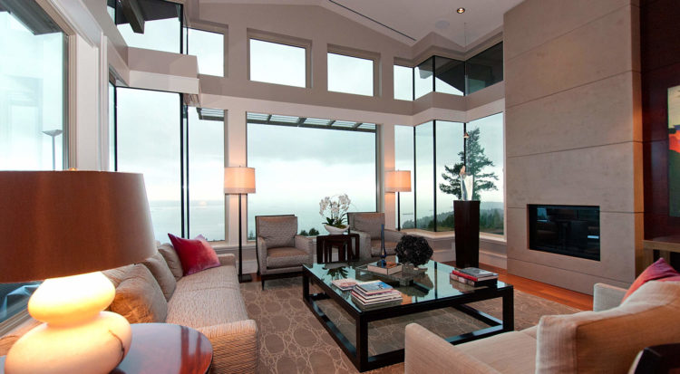 living room with large floor to ceiling windows