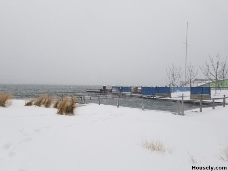 Boston Harbor rising onto Fan Pier