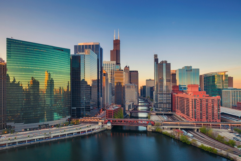 Chicago skyline at dawn