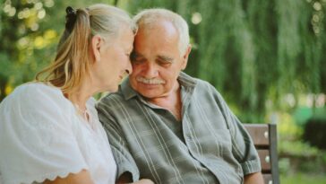 Elderly Couple Sitting on Bench 