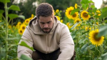 man in white hoodie sitting on green grass field