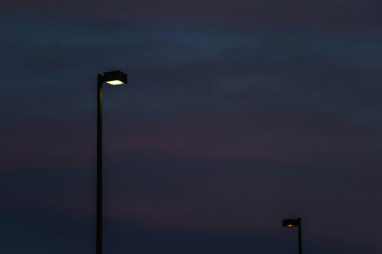 black street light during night time