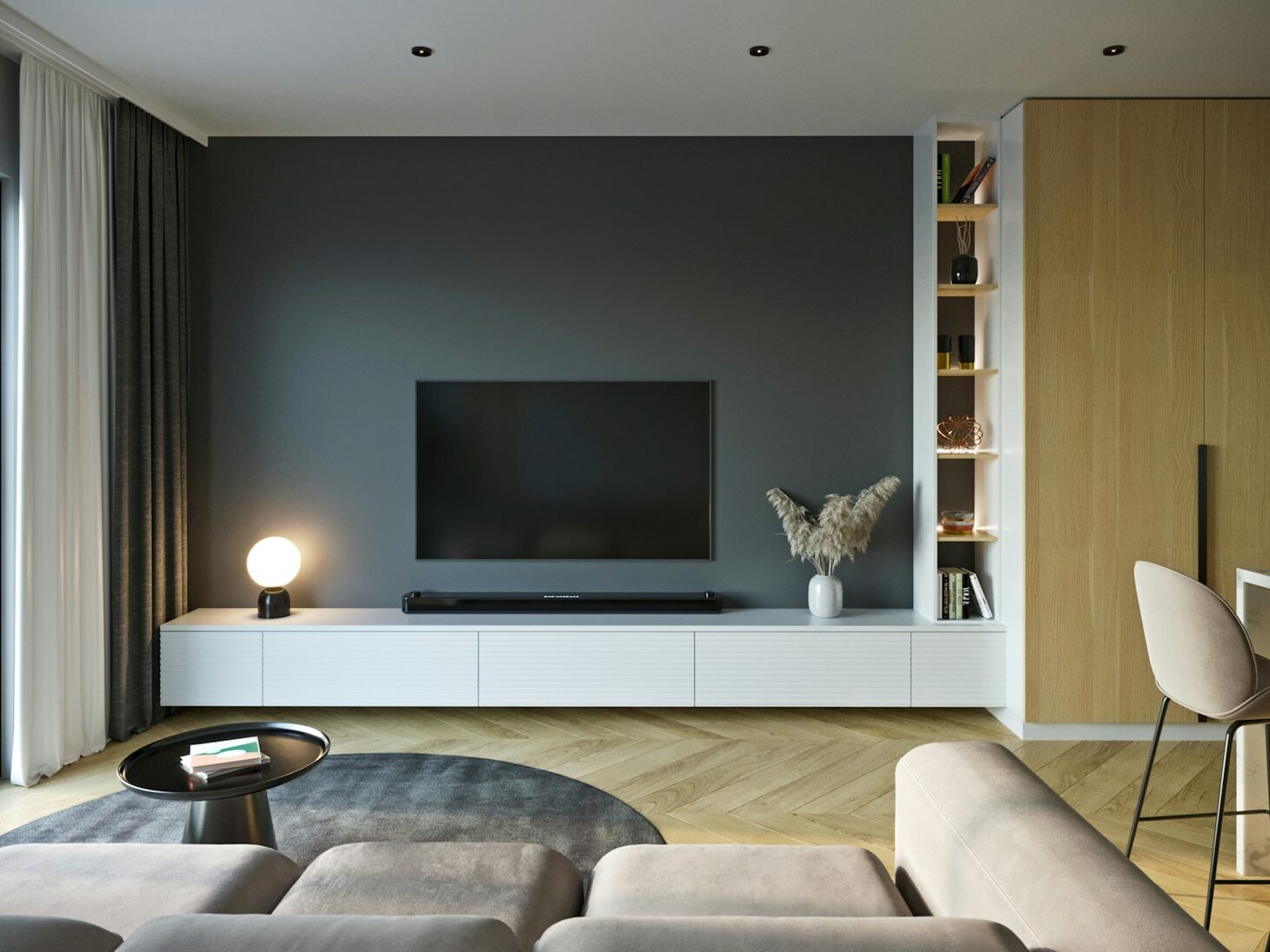 a living room with a couch and a television