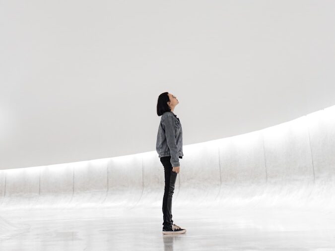 woman standing on ice