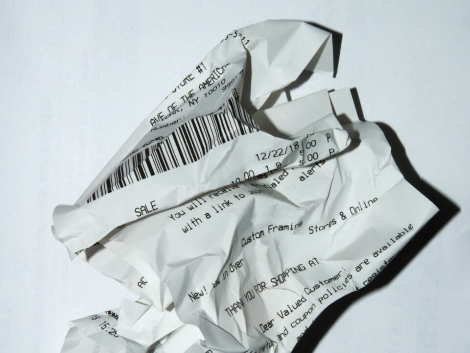 official receipt on white surface